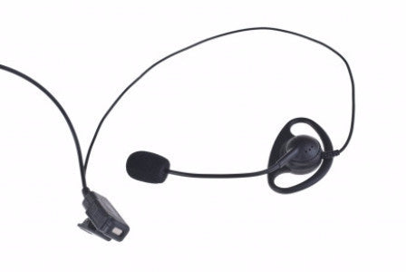Rubber D-shaped ear hanger headset w/ swivel gooseneck, mini-boom mic and inline PTT - Freeway Communications - Canada's Wireless Communications Specialists